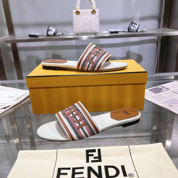 FF Women Signature Slides Tan White Canvas Slide