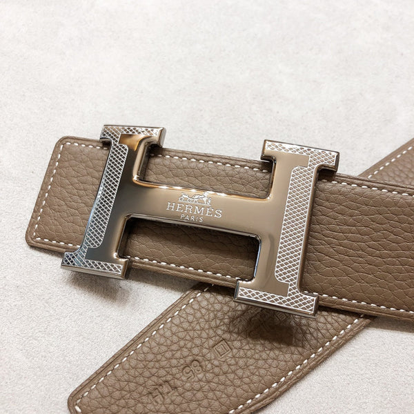 HM H D'ANCRE BELT BUCKLE & REVERSIBLE COFFEE BROWN LEATHER STRAP 38 MM SILVER HARDWARE