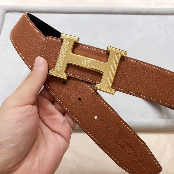 HM H D'ANCRE BELT BUCKLE & REVERSIBLE BRONZE BROWN LEATHER STRAP 38 MM GOLD HARDWARE