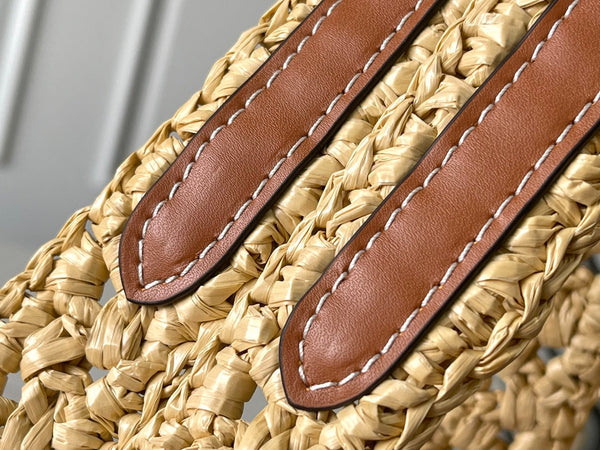 ONTHEGO MM 37 IN BEIGE WOVEN RAFFIA WITH LEATHER DETAILING