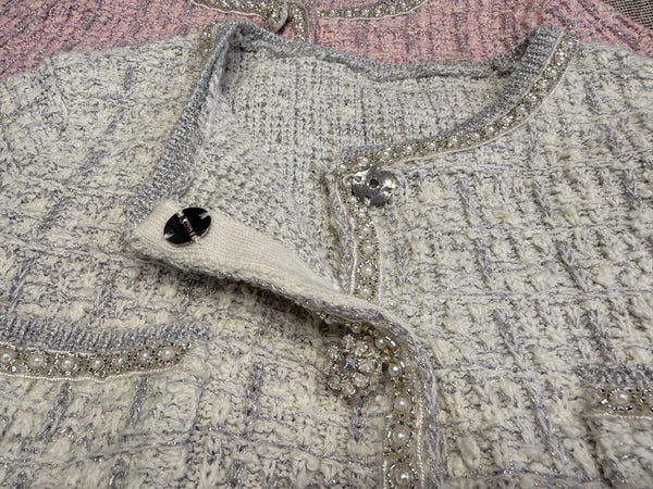 CC Tweed Beaded Coat Pink White Cotton Acrylic 251307