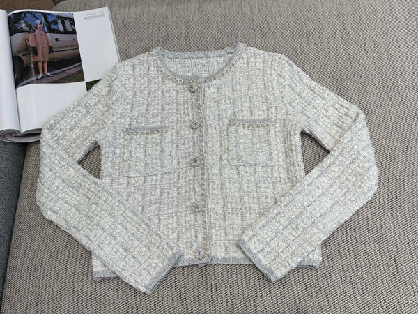 CC Tweed Beaded Coat Pink White Cotton Acrylic 251307