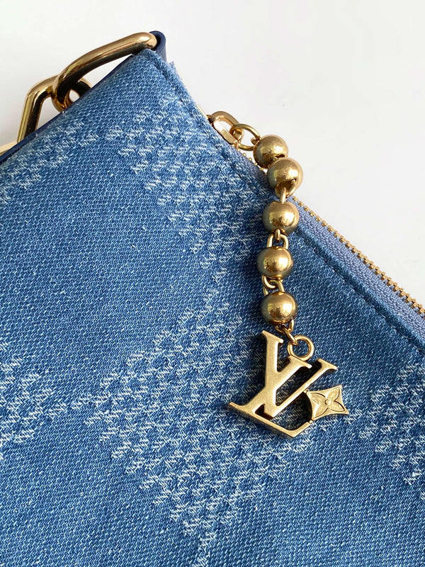 LV Vagabond Hobo 38cm Blue Cotton with 3D Damier Denim GHW