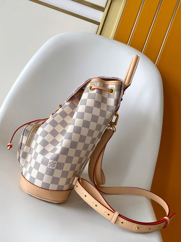 LV Montsouris PM Backpack Beige Damier Azur Pattern Canvas GHW