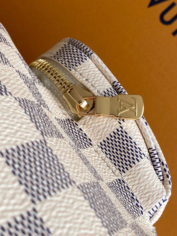 LV Montsouris PM Backpack Beige Damier Azur Pattern Canvas GHW