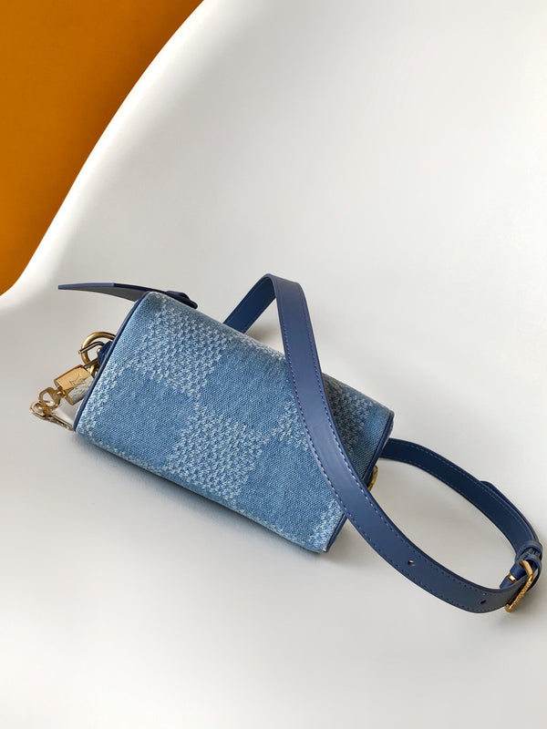 LV Speedy 18 Bandoulière Blue Cotton with 3D Damier Denim GHW