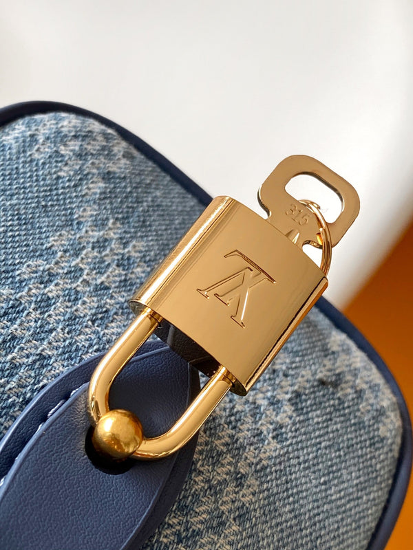 LV Speedy 18 Bandoulière Blue Cotton with 3D Damier Denim GHW