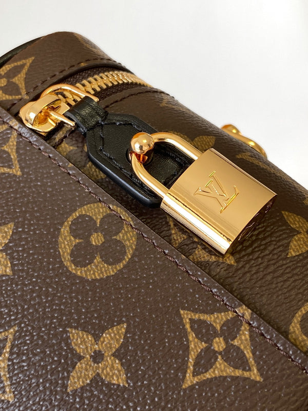LV M47128 Vanity PM 13cm with Chain Brown Monogram Canvas & Cafskin GHW