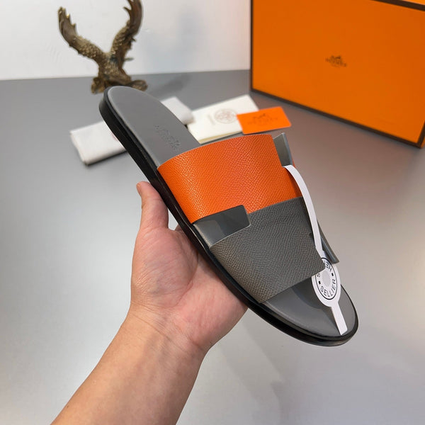 HM Oran Slippers in Gray and Orange Cowhide 735645