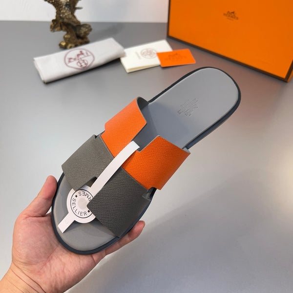 HM Oran Slippers in Gray and Orange Cowhide 735645