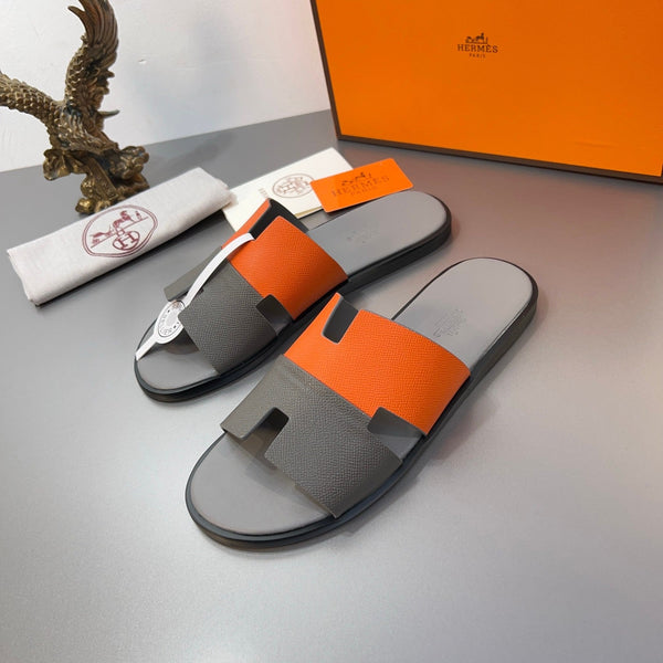 HM Oran Slippers in Gray and Orange Cowhide 735645