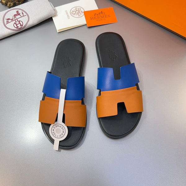 HM Oran Slippers in Blue and Orange Calfskin 735647
