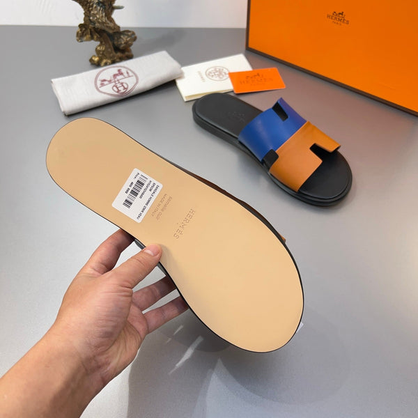 HM Oran Slippers in Blue and Orange Calfskin 735647