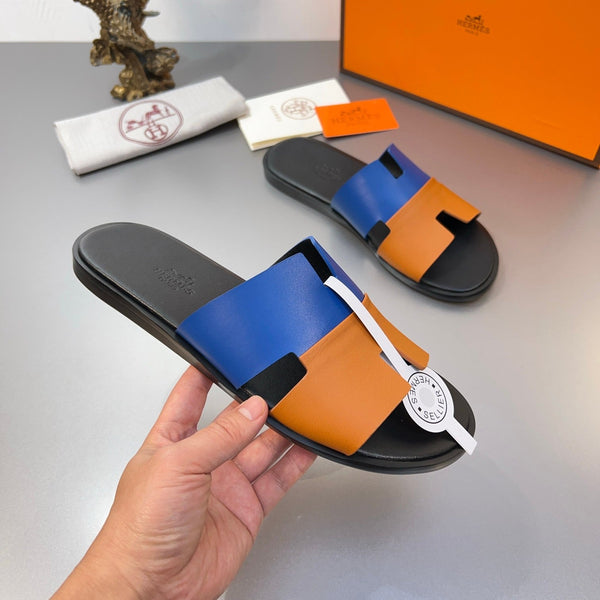HM Oran Slippers in Blue and Orange Calfskin 735647