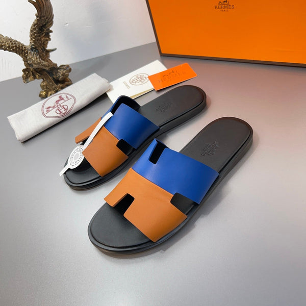 HM Oran Slippers in Blue and Orange Calfskin 735647