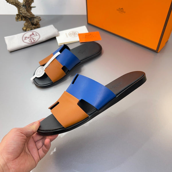 HM Oran Slippers in Blue and Orange Calfskin 735647