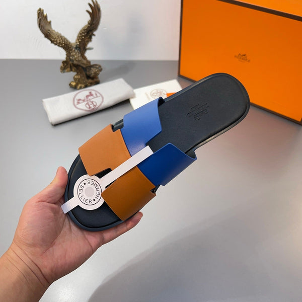 HM Oran Slippers in Blue and Orange Calfskin 735647