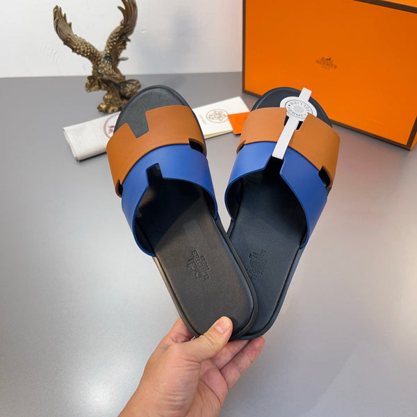 HM Oran Slippers in Blue and Orange Calfskin 735647