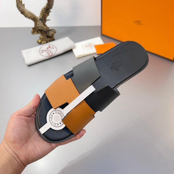 HM Oran Slippers in Black and Orange Calfskin 735648