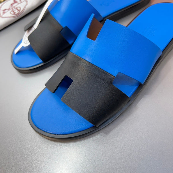 HM Oran Slippers in Blue and Black Calfskin 735649