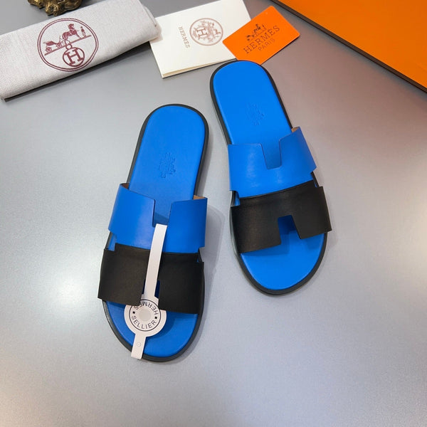 HM Oran Slippers in Blue and Black Calfskin 735649