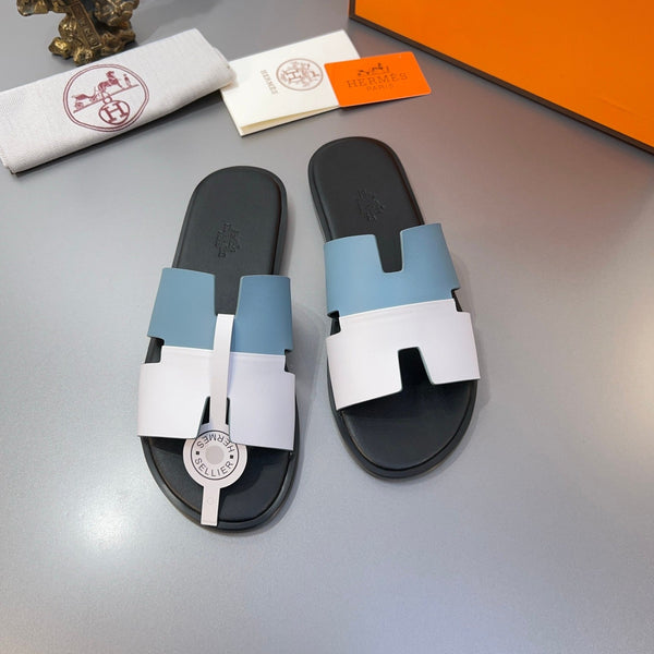 HM Oran Slippers in Cloud Blue and White Calfskin 735650