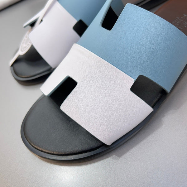 HM Oran Slippers in Cloud Blue and White Calfskin 735650