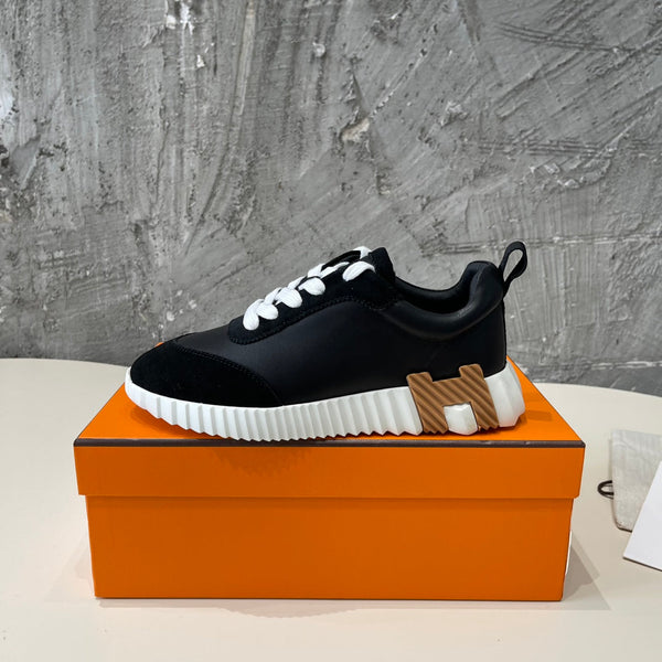 Sneakers HM Bouncing 35 in pelle di capra nera e pelle scamosciata di capra H Nero Marrone chiaro