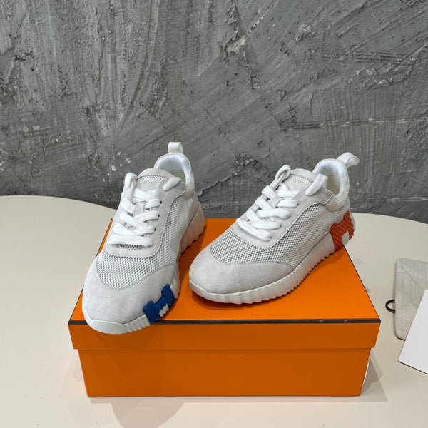 Sneakers HM Bouncing 35 in tela a rete grigia e pelle di capra scamosciata H blu arancione