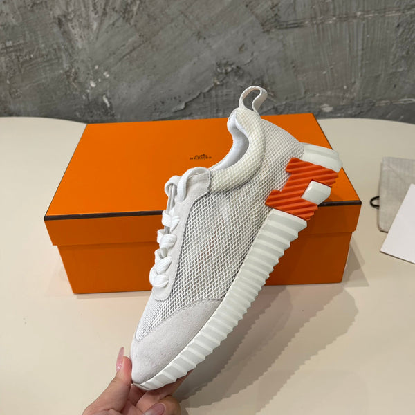 Sneakers HM Bouncing 35 in tela a rete grigia e pelle di capra scamosciata H blu arancione