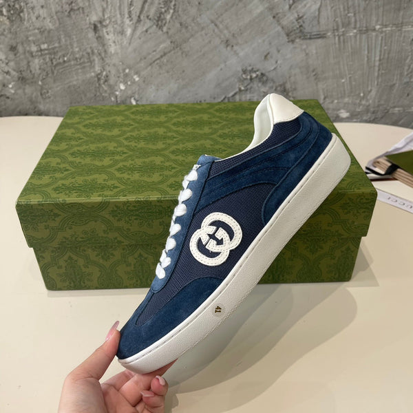 GG Low Sneaker Navy Blue Canvas Suede Calfskin