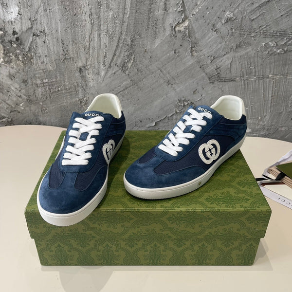 GG Low Sneaker Navy Blue Canvas Suede Calfskin