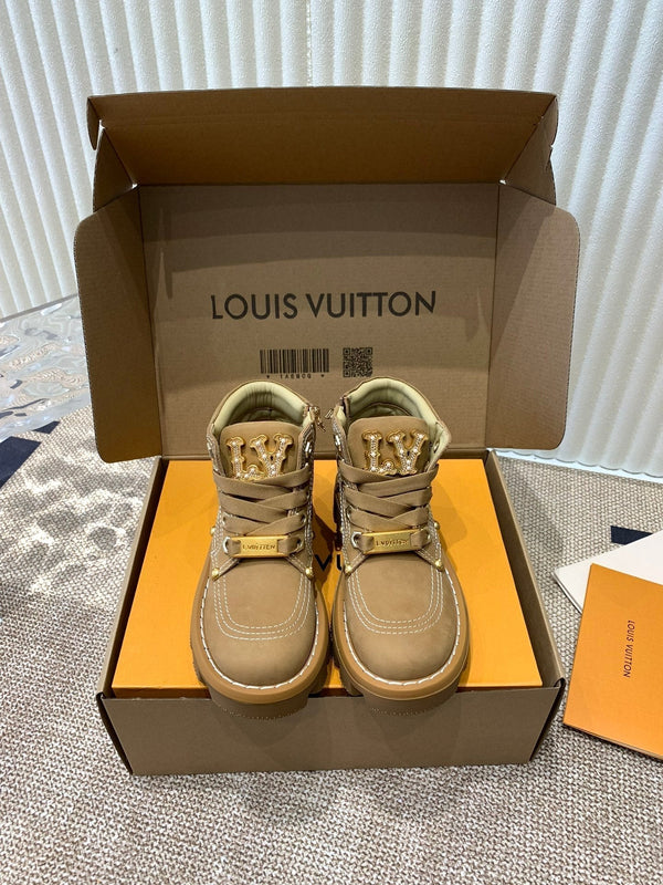 Stivaletti LV Checker in pelle di vitello nabuk beige