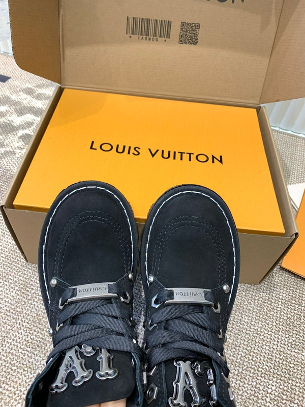 LV Checker Ankle Boots Black Nubuck Calfskin