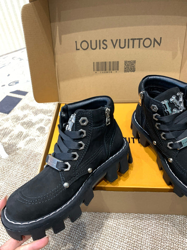 LV Checker Ankle Boots Black Nubuck Calfskin