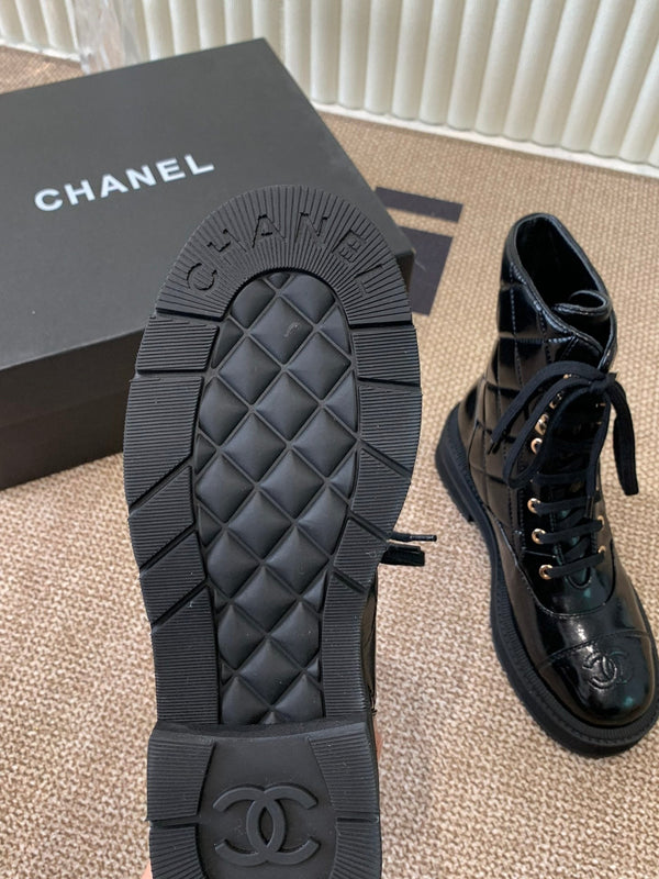Chanel Electric Ankle Show Boot Black Glossy Leather 507527