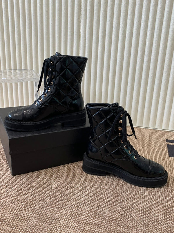 Chanel Electric Ankle Show Boot Black Glossy Leather 507527