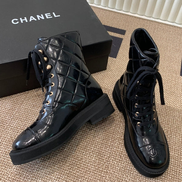 Chanel Electric Ankle Show Boot Black Glossy Leather 507527