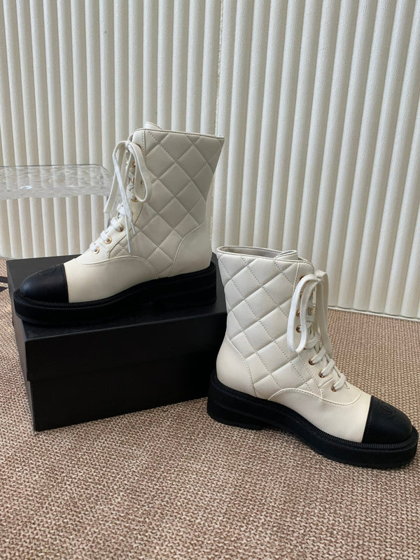 Chanel Electric Show Ankle Boot Cream and Black Leather 507521