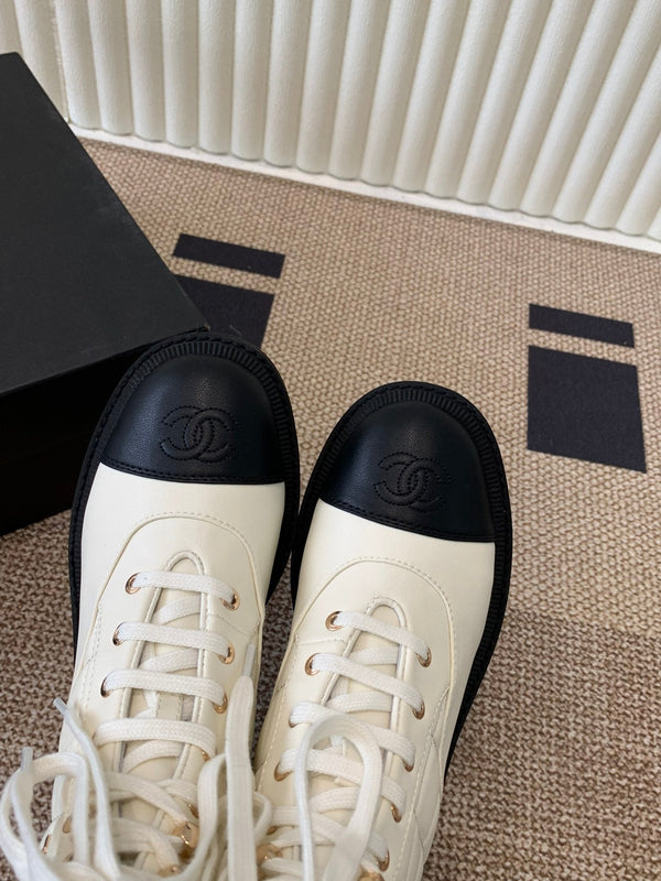 Chanel Electric Show Ankle Boot Cream and Black Leather 507521