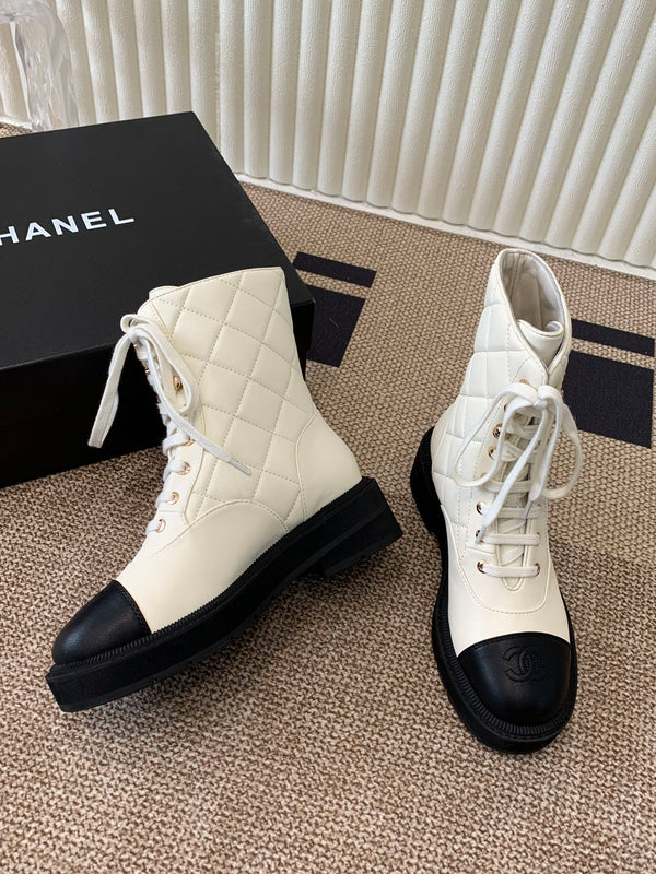 Chanel Electric Show Ankle Boot Cream and Black Leather 507521