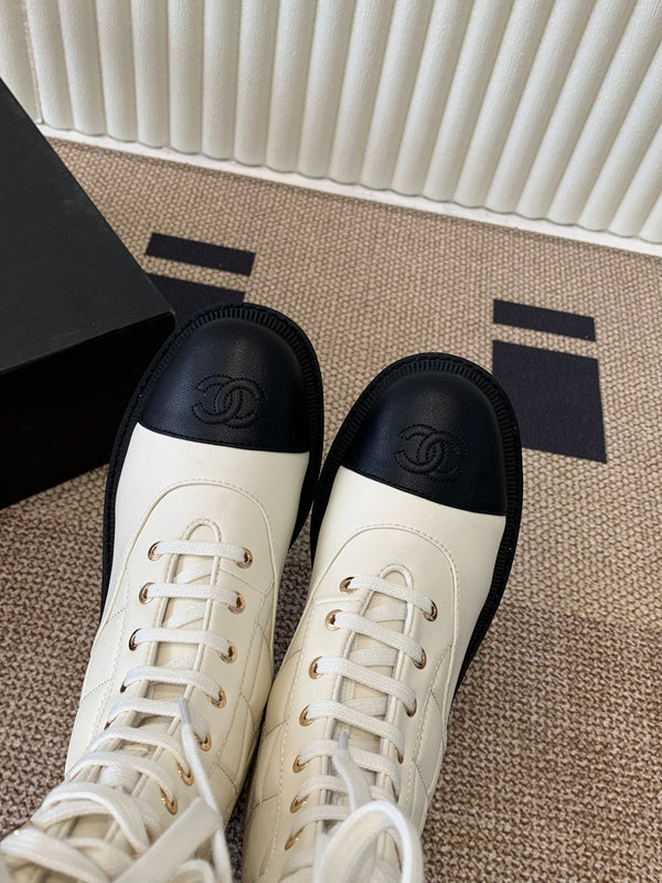 Chanel Electric Show Boot Cream and Black Leather 507522