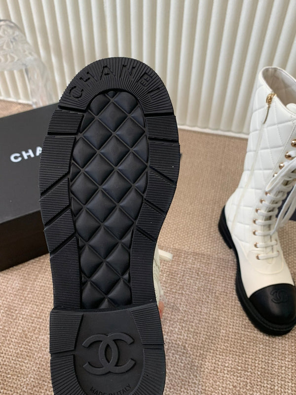 Chanel Electric Show Boot Cream and Black Leather 507522
