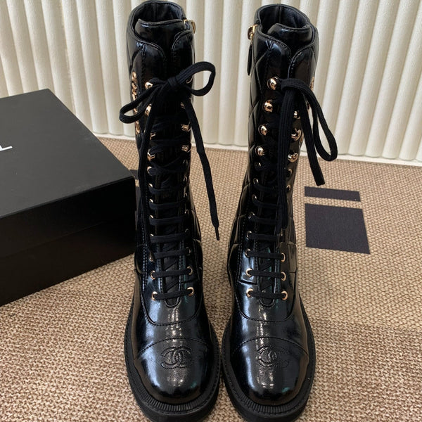 Chanel Electric Show Boot Black Glossy Leather 507528