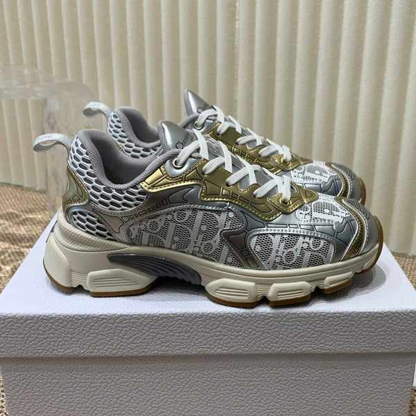 CD Vibe Sneaker In White Mix Dark Grey Gold Polyester Mesh Fabric And Cowhide 113418