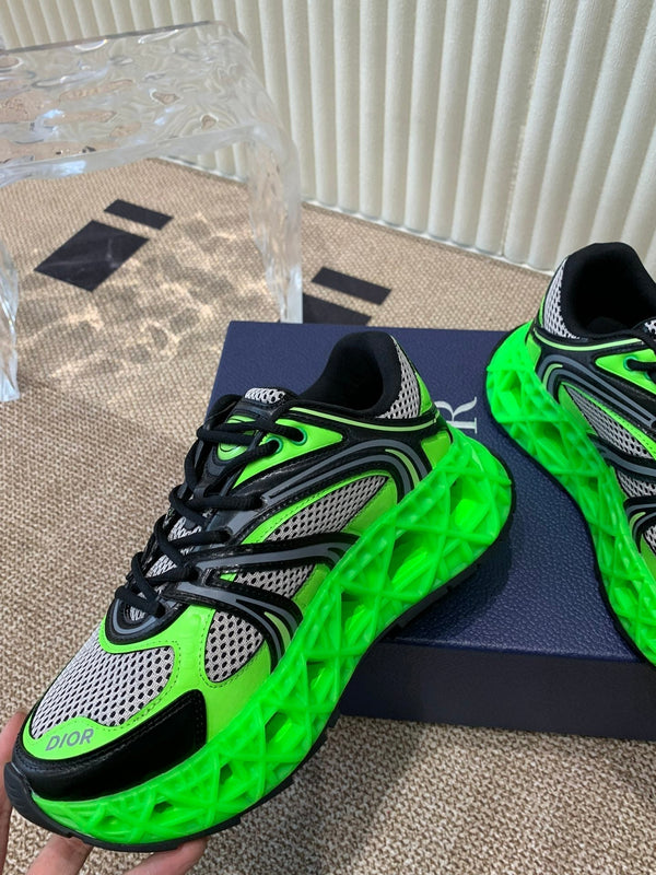 CD Sneaker B35 In Green Mix White Black Calfskin And Fabric  113119