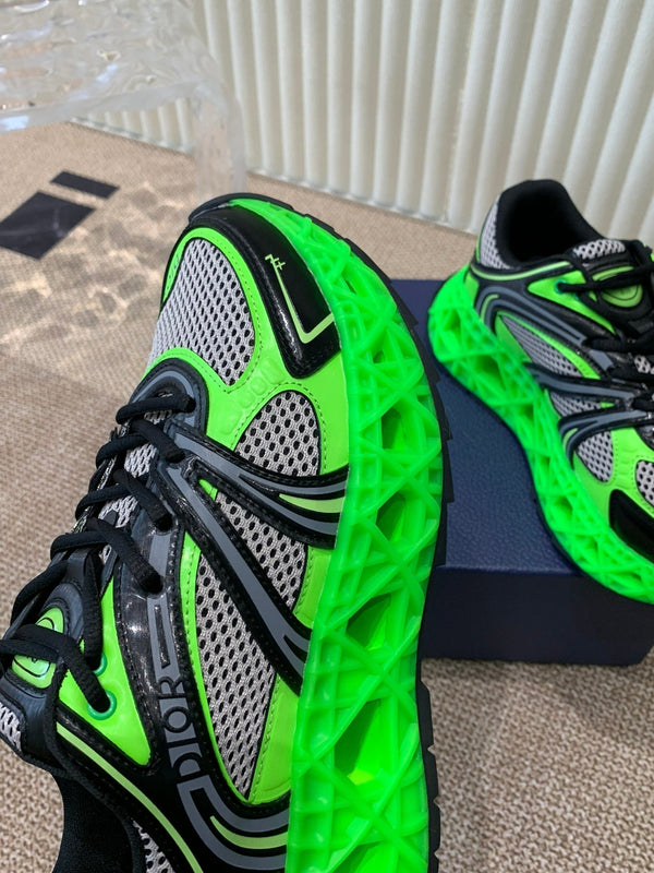 CD Sneaker B35 In Green Mix White Black Calfskin And Fabric  113119