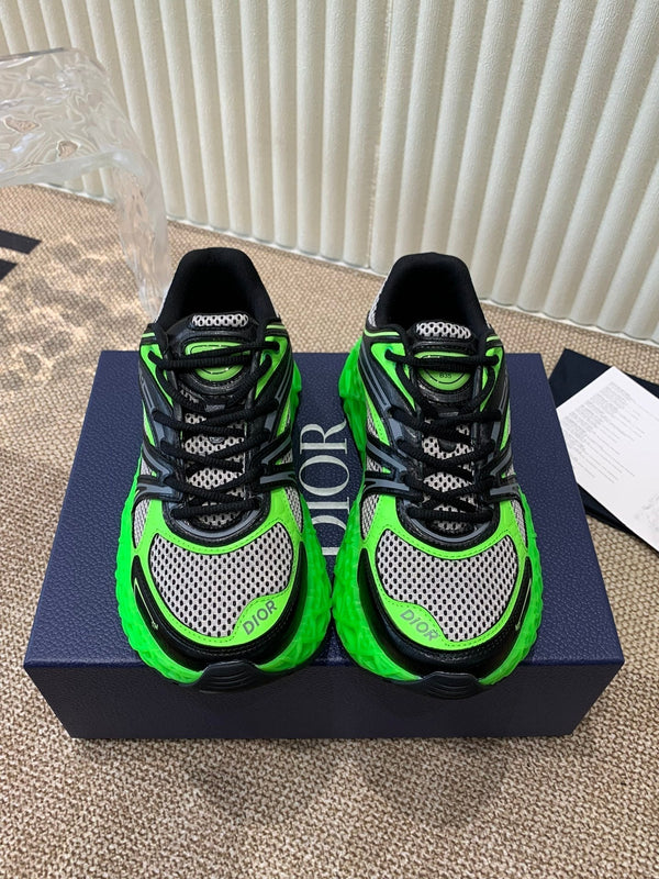 CD Sneaker B35 In Green Mix White Black Calfskin And Fabric  113119