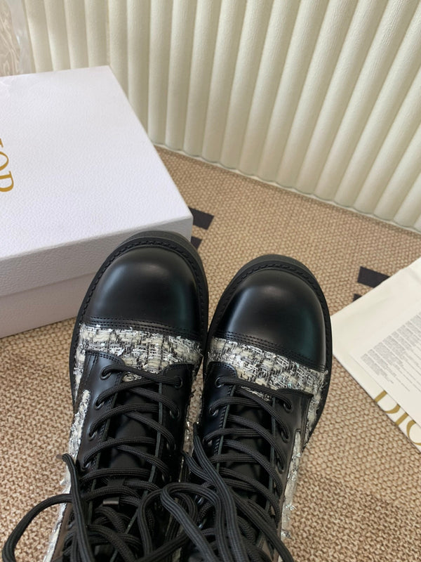 CD D-Unit Ankle Boot In White Mix Black Tweed Fabric And Cowhide 113476