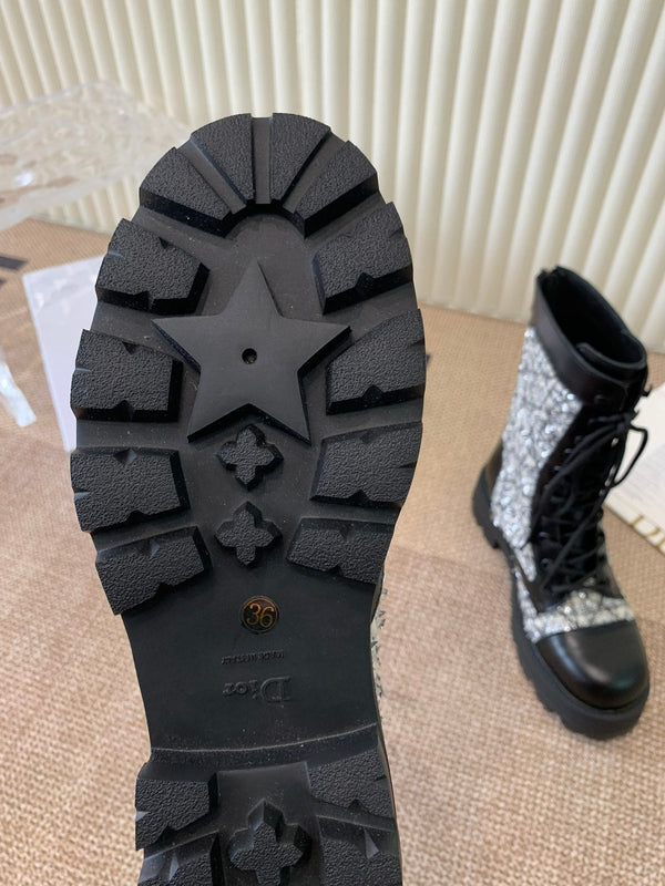 CD D-Unit Ankle Boot In White Mix Black Tweed Fabric And Cowhide 113476